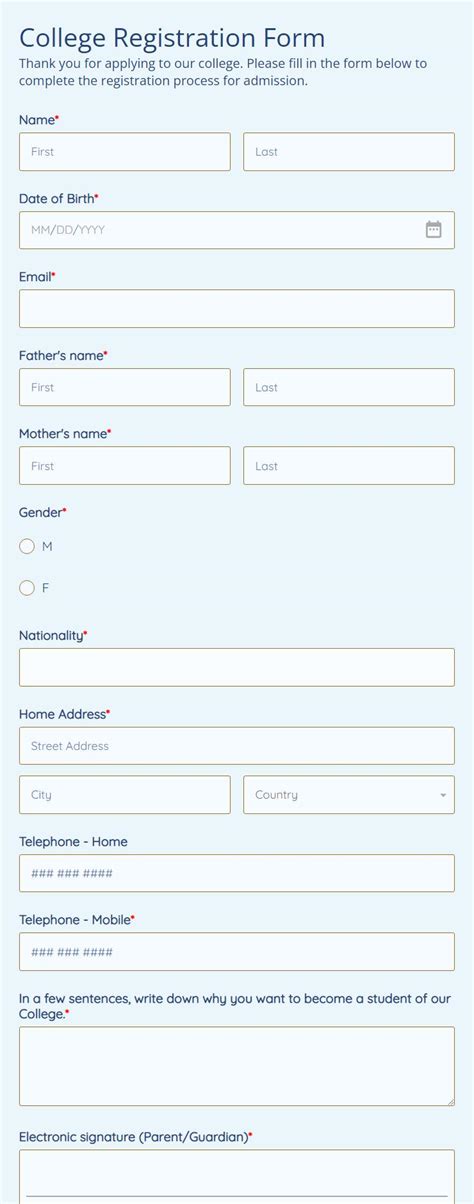 Online Registration for the College .